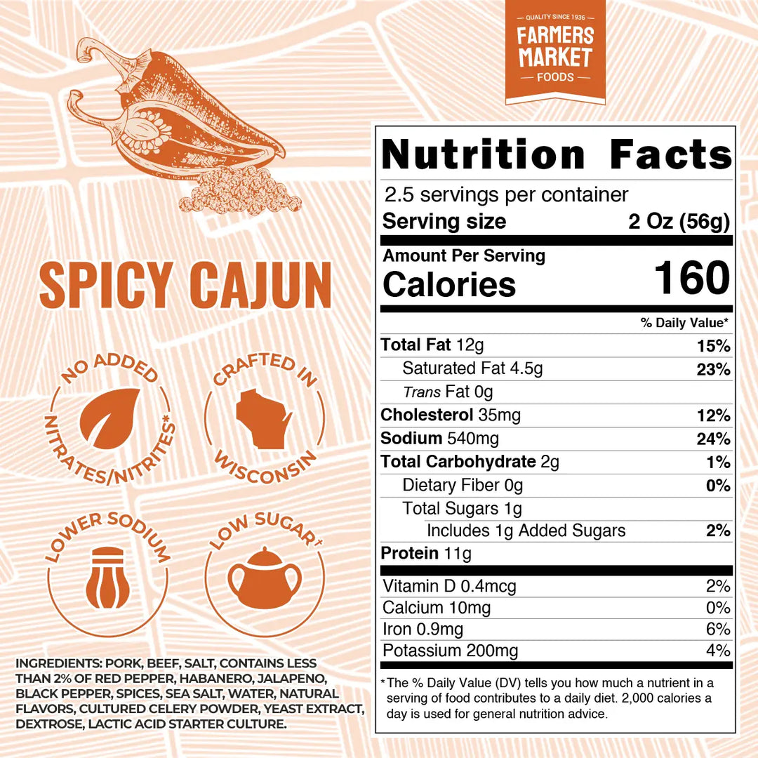 Farmers Market Foods No Nitrate/Nitrite Spicy Cajun Summer Sausage 5oz