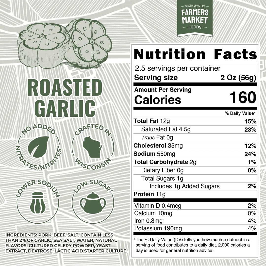 Farmers Market Foods No Nitrate/Nitrite Roasted Garlic Summer Sausage 5oz
