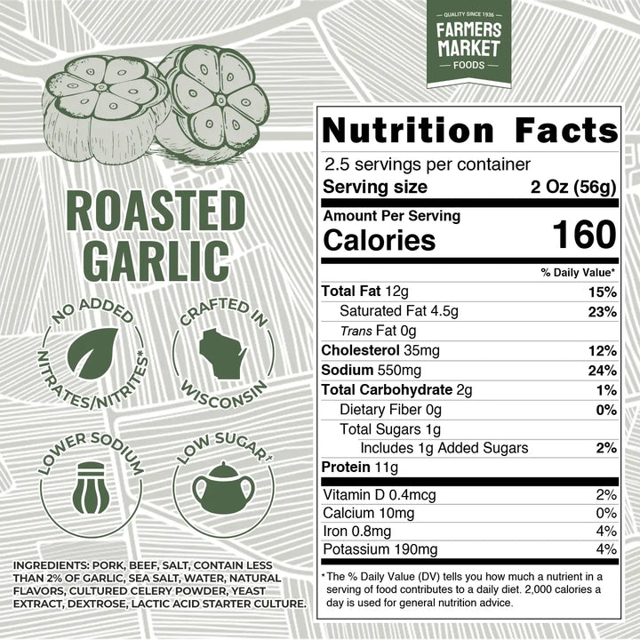 Farmers Market Foods No Nitrate/Nitrite Roasted Garlic Summer Sausage 5oz