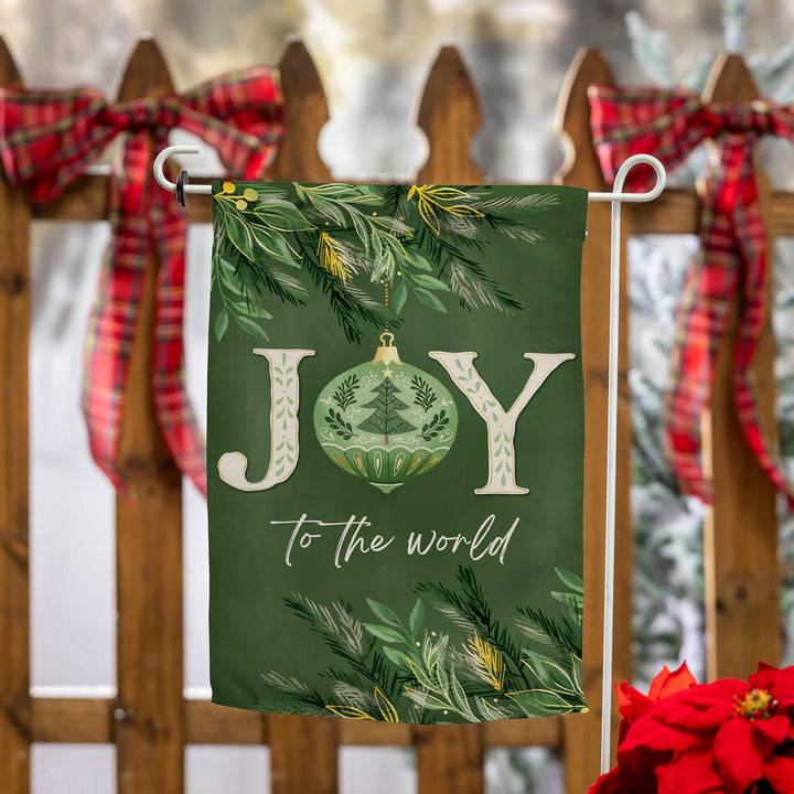 Evergreen Greenery Joy To The World Suede Garden Flag