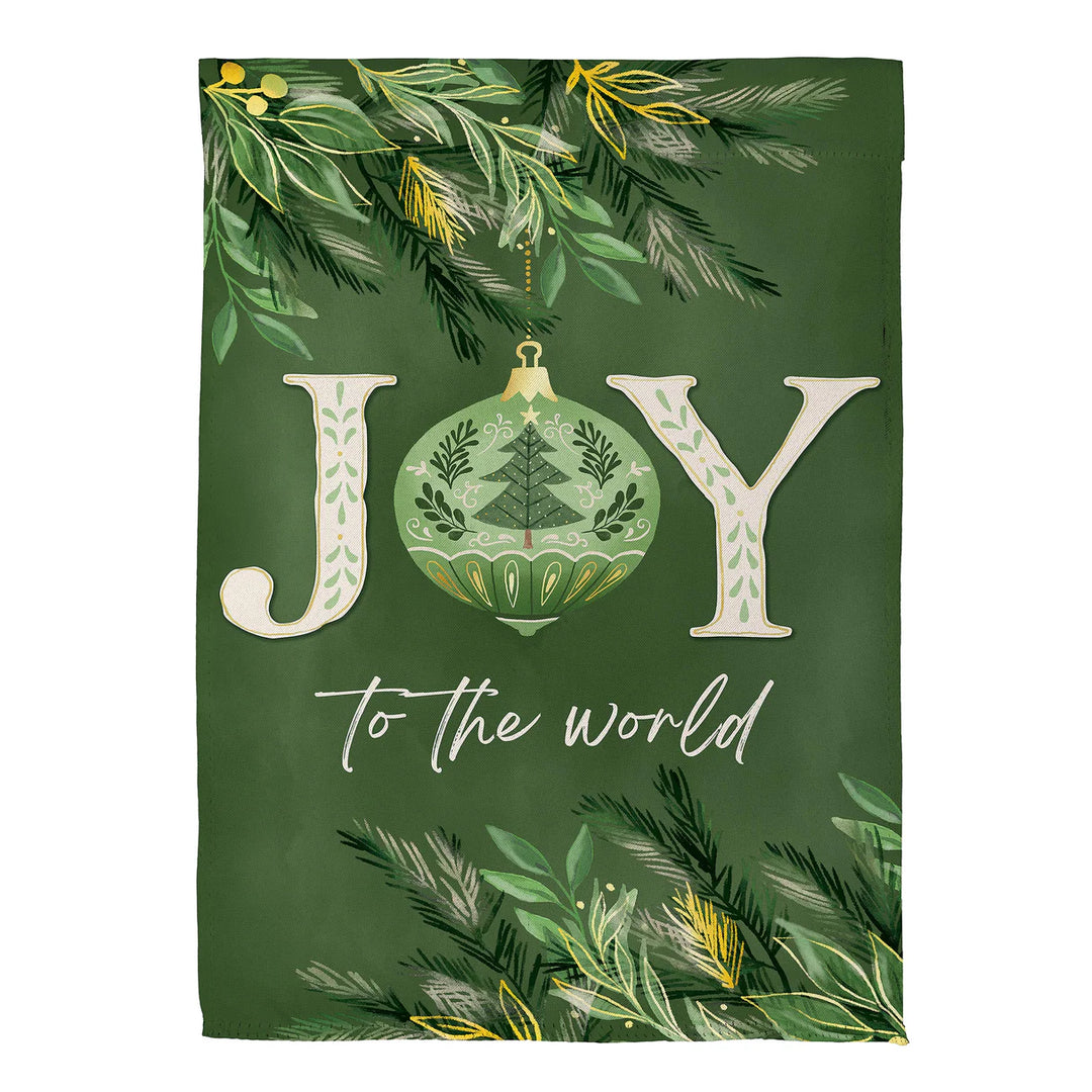 Evergreen Greenery Joy To The World Suede Garden Flag