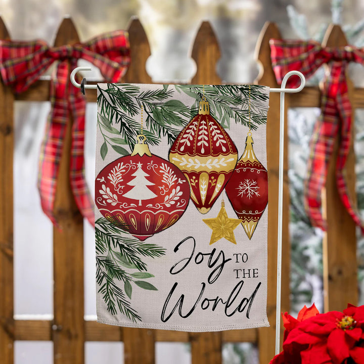Evergreen Joy To The World Ornaments Suede Garden Flag