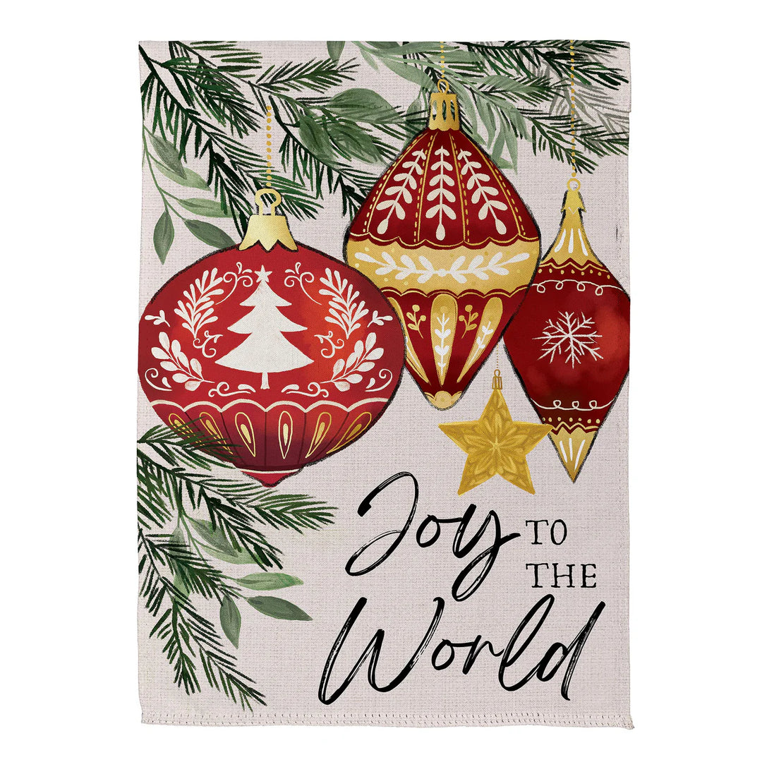 Evergreen Joy To The World Ornaments Suede Garden Flag