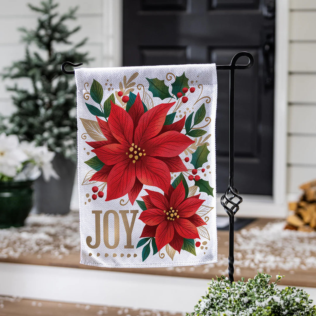 Evergreen Joy Poinsettia Burlap Garden Flag