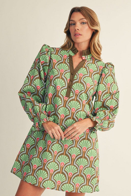 Jodifl Puff Shoulder Boho Floral A-Line Dress