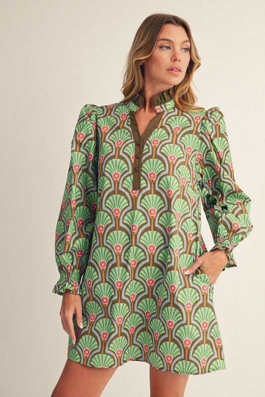 Jodifl Puff Shoulder Boho Floral A-Line Dress