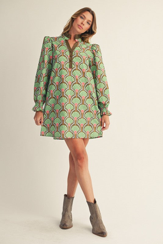 Jodifl Puff Shoulder Boho Floral A-Line Dress