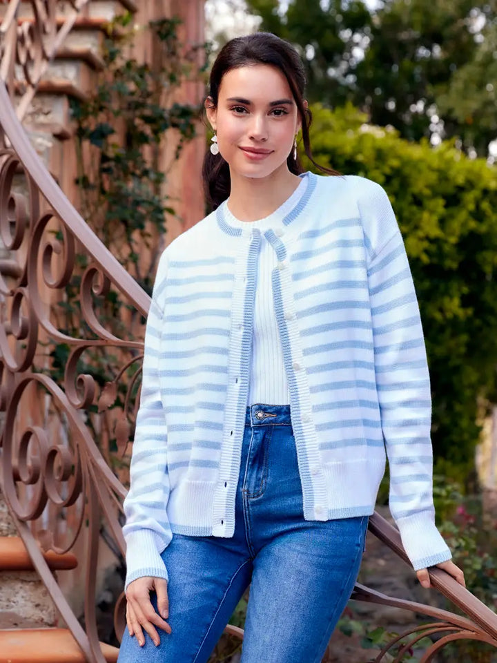 Karen Kane Blue Haze Stripe Cardigan Sweater
