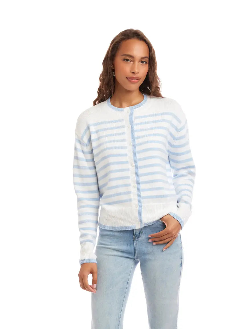 Karen Kane Blue Haze Stripe Cardigan Sweater