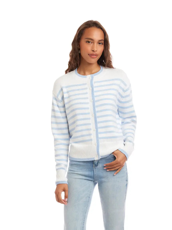 Karen Kane Blue Haze Stripe Cardigan Sweater