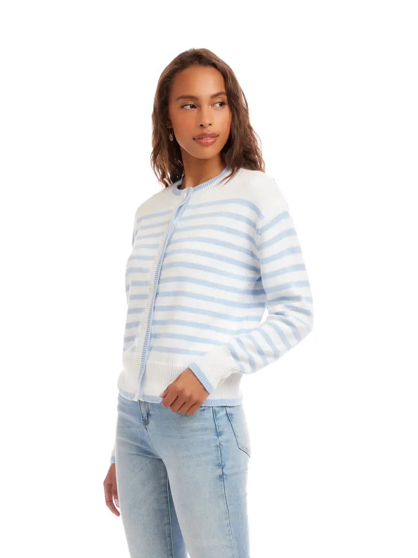 Karen Kane Blue Haze Stripe Cardigan Sweater