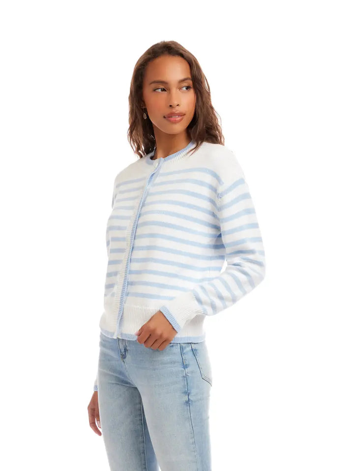 Karen Kane Blue Haze Stripe Cardigan Sweater