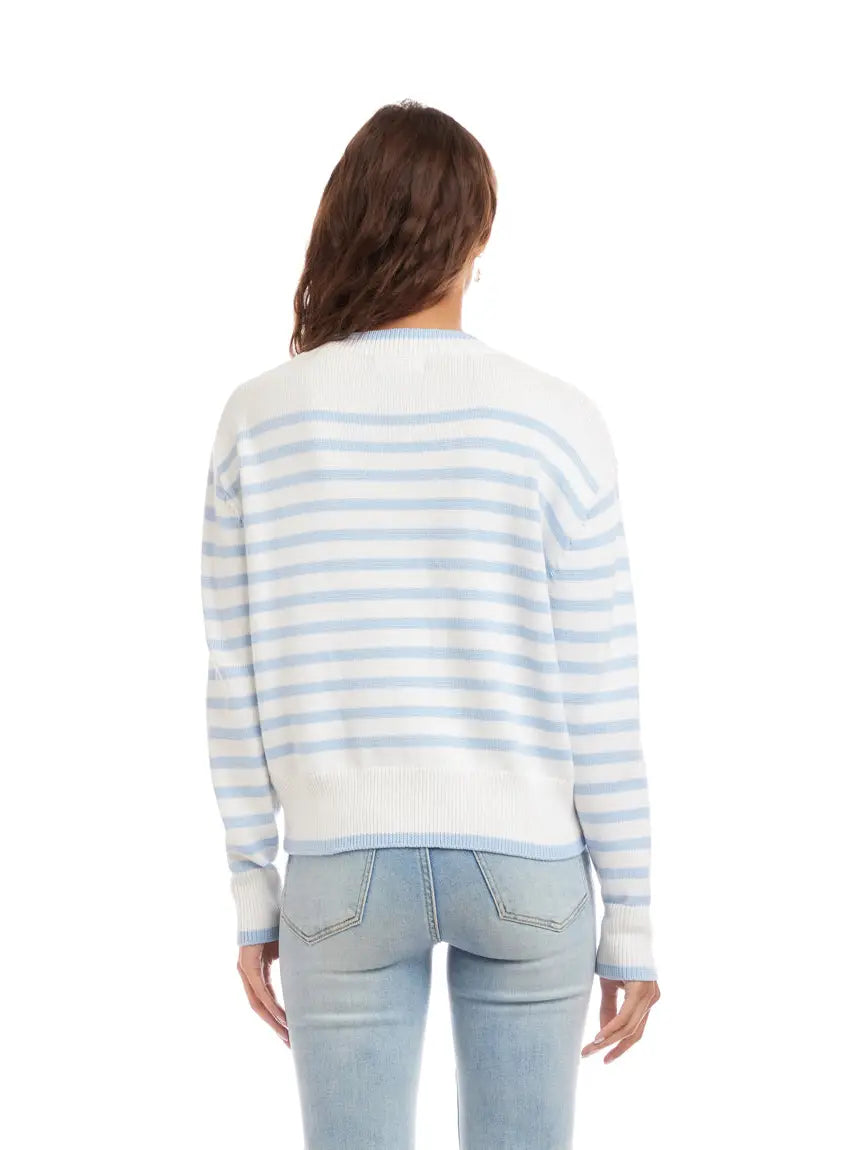 Karen Kane Blue Haze Stripe Cardigan Sweater