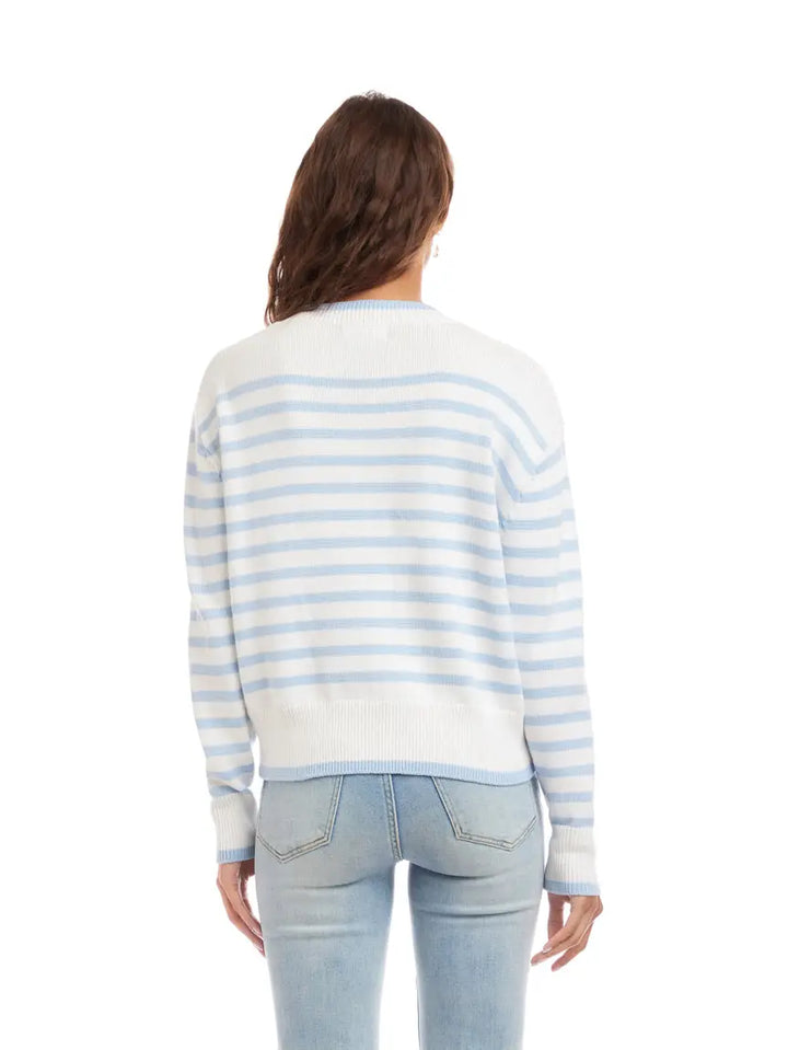 Karen Kane Blue Haze Stripe Cardigan Sweater