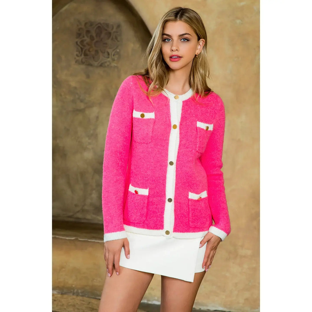 THML Pink Button Up Cardigan