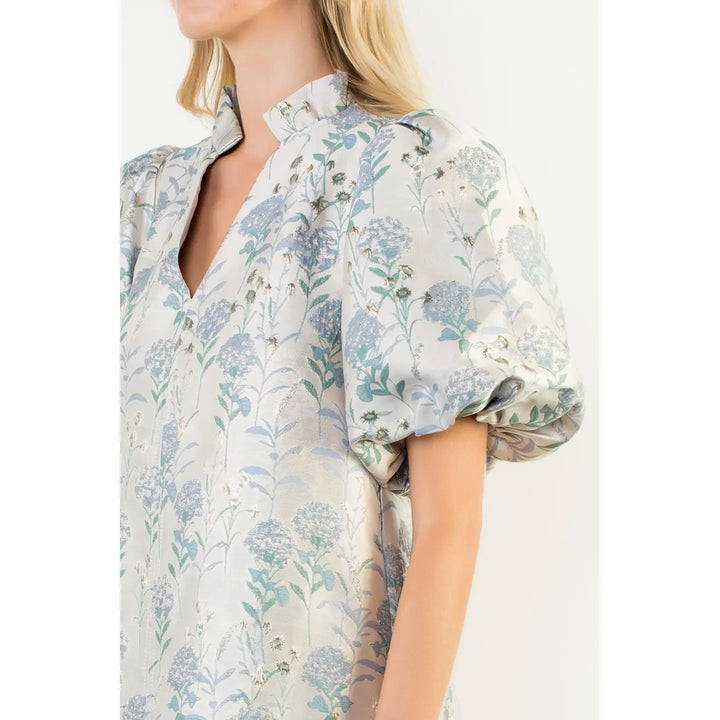 THML Puff Sleeve Floral Detail V-Neck Dress