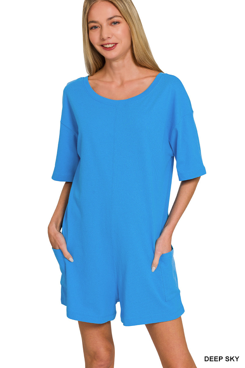 Zenana Deep Sky Reversible 2-Way Romper With Pockets