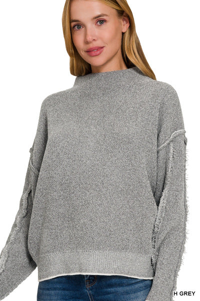 Zenana Heather Grey Mock Neck Chenille Sweater