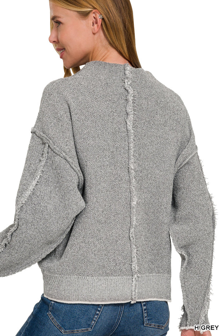Zenana Heather Grey Mock Neck Chenille Sweater