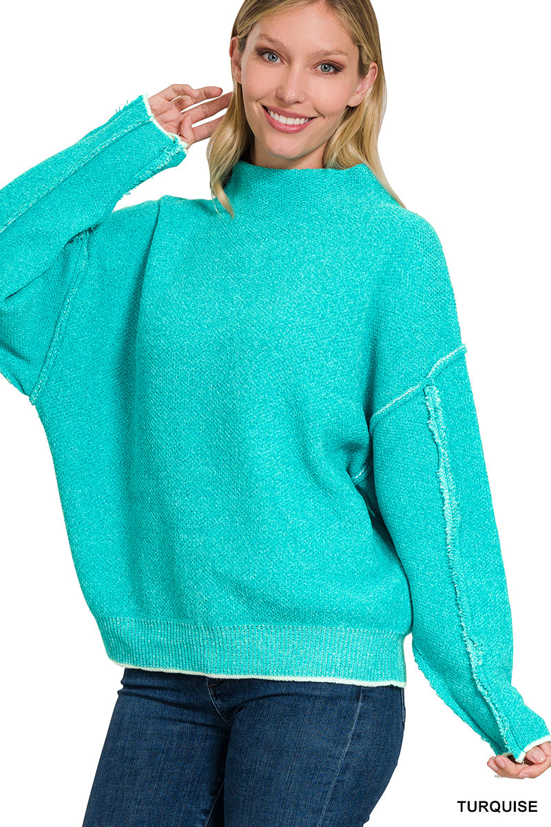 Zenana Turquoise Mock Neck Chenille Sweater