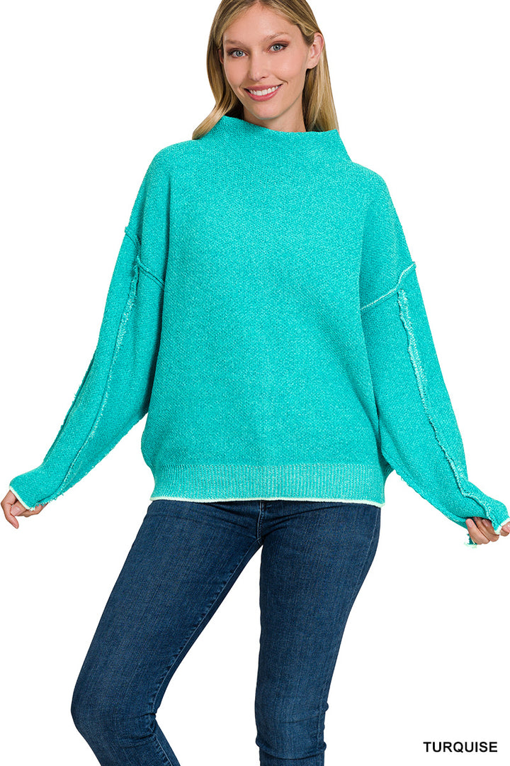 Zenana Turquoise Mock Neck Chenille Sweater
