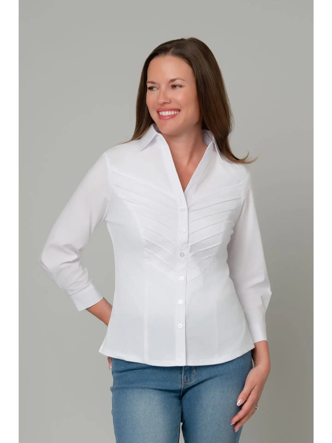 Pine Apparel White Button Front Poplin Top