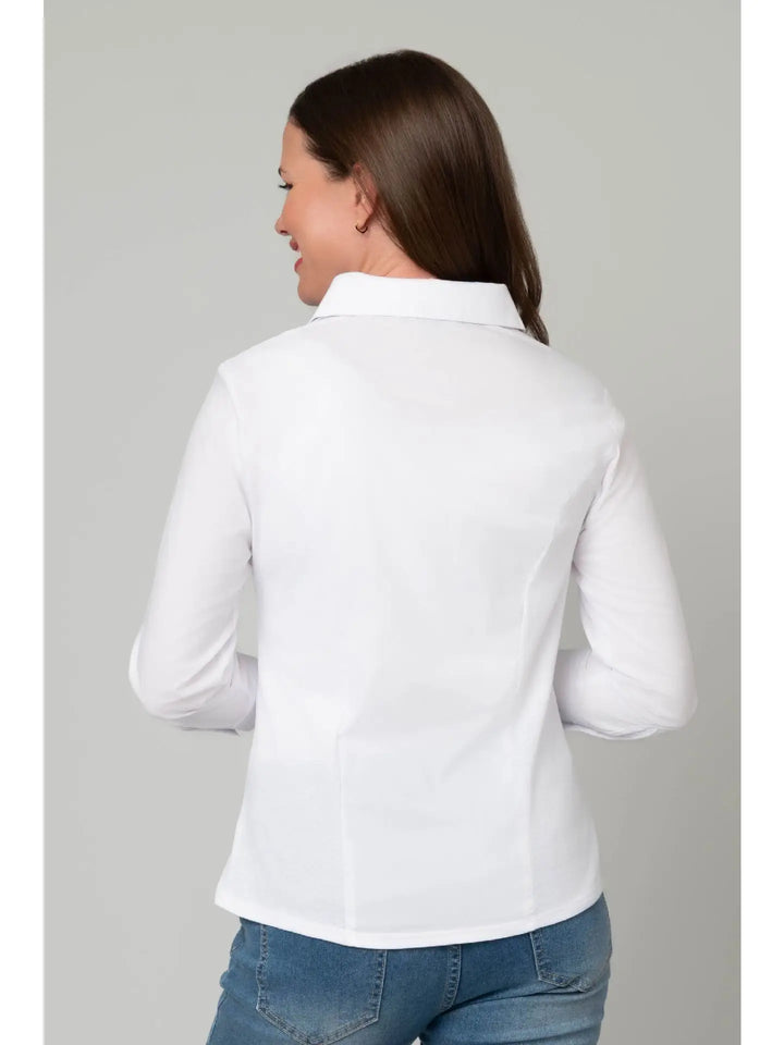 Pine Apparel White Button Front Poplin Top