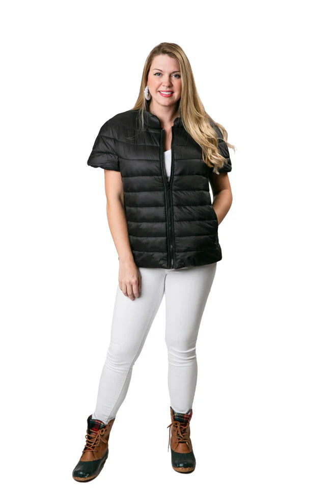 Top It Off Penelope Puffer Vest with Cap Sleeves