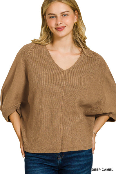 Zenana Viscose V-Neck Dolman Sweater
