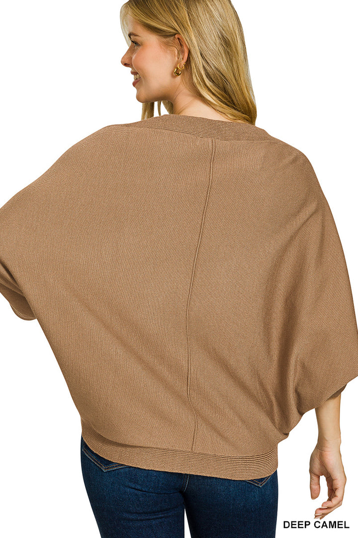 Zenana Viscose V-Neck Dolman Sweater