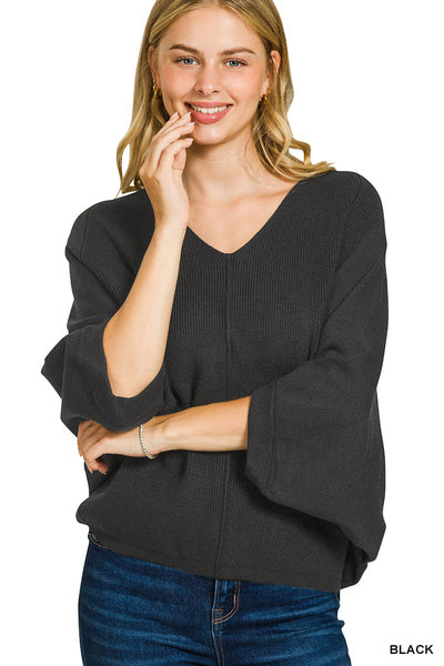 Zenana Viscose V-Neck Dolman Sweater