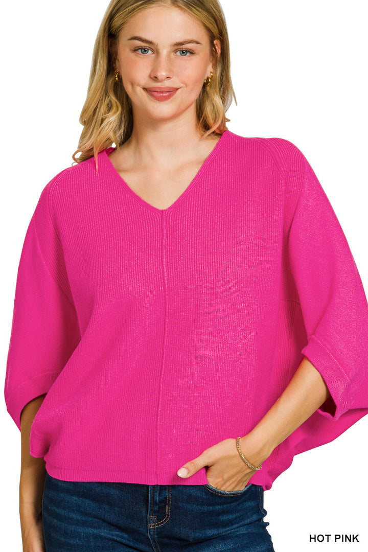 Zenana Viscose V-Neck Dolman Sweater