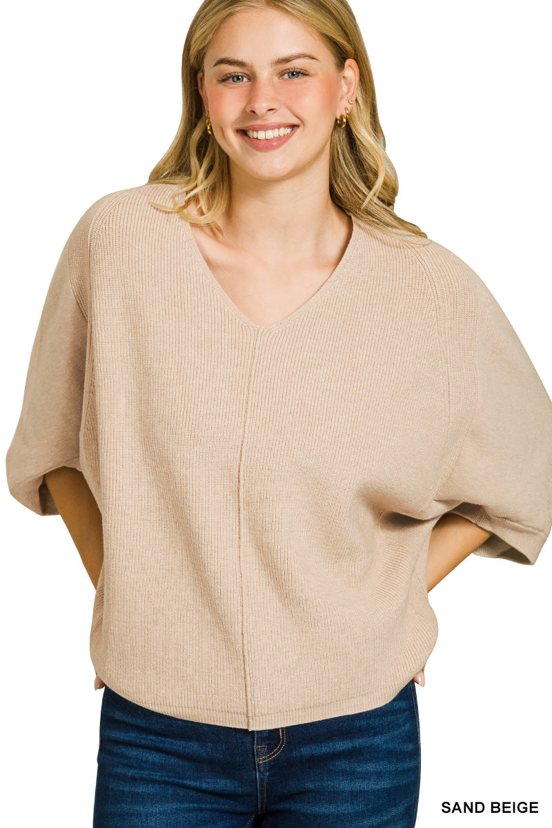 Zenana Viscose V-Neck Dolman Sweater