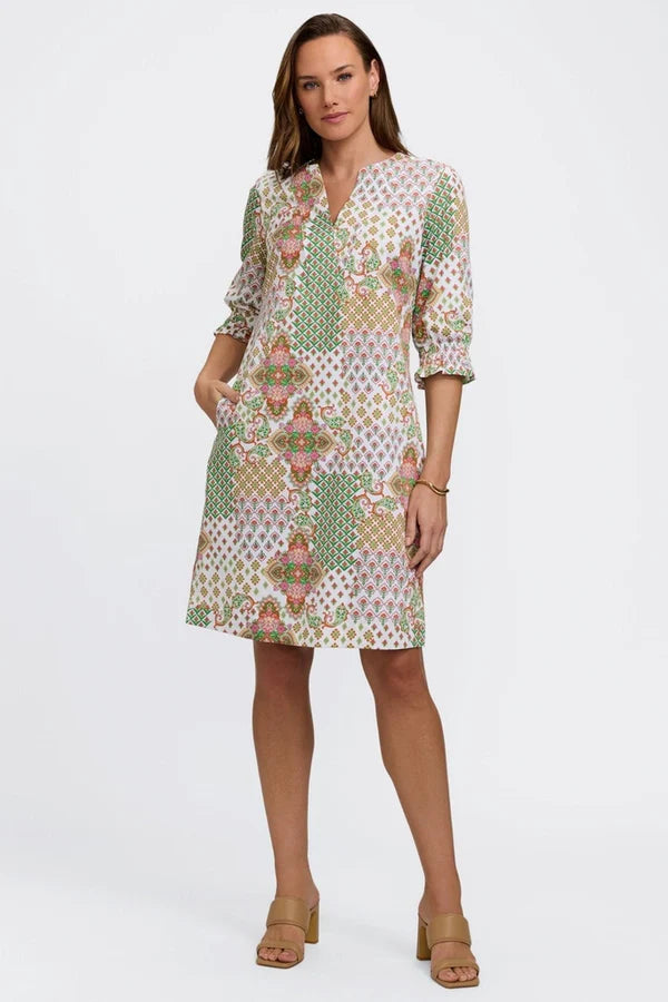 Foxcroft Alicia Patchwork Medallion 3/4 Sleeve Dress