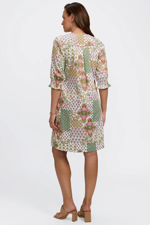 Foxcroft Alicia Patchwork Medallion 3/4 Sleeve Dress