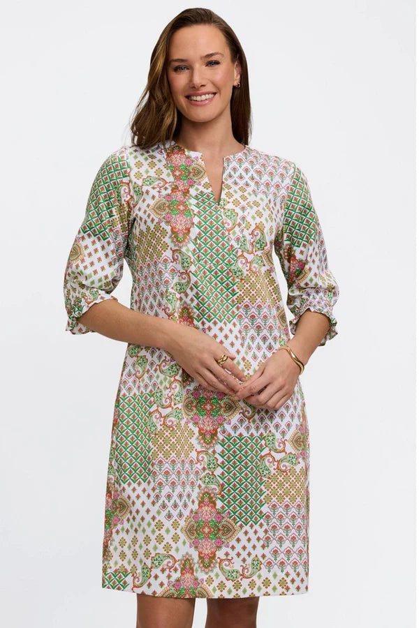 Foxcroft Alicia Patchwork Medallion 3/4 Sleeve Dress