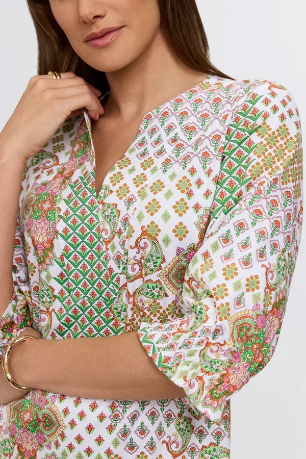 Foxcroft Alicia Patchwork Medallion 3/4 Sleeve Dress