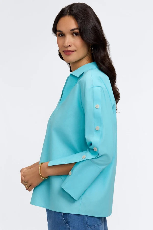 Foxcroft Lainey No Iron Pinpoint 3/4 Button Sleeve Shirt