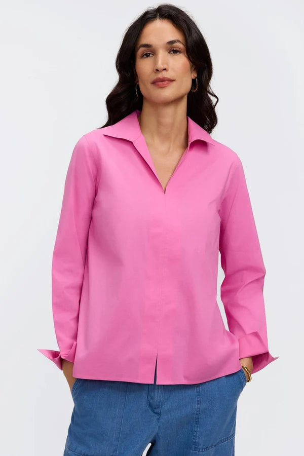 Foxcroft Guave Pink Agnes No Iron Stretch Long Sleeve Popover Shirt