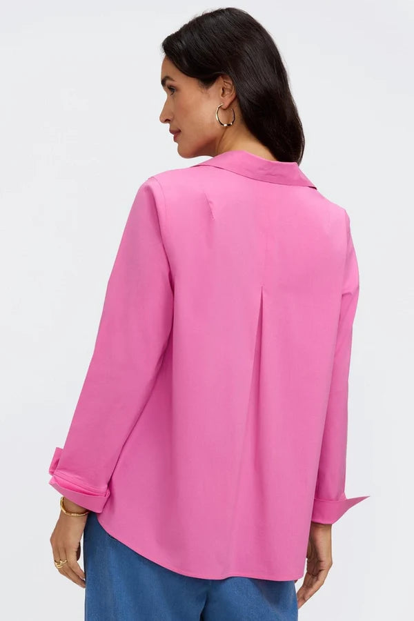 Foxcroft Guave Pink Agnes No Iron Stretch Long Sleeve Popover Shirt