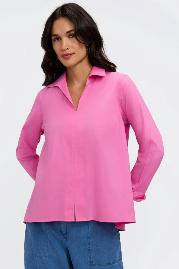 Foxcroft Guave Pink Agnes No Iron Stretch Long Sleeve Popover Shirt