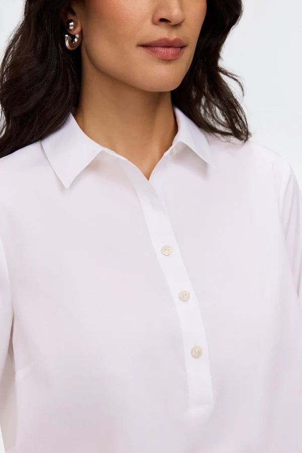 Foxcroft White Therese No Iron Stretch 3/4 Sleeve Popover Shirt
