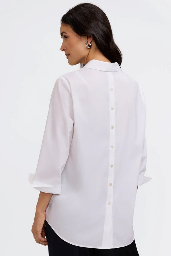 Foxcroft White Therese No Iron Stretch 3/4 Sleeve Popover Shirt
