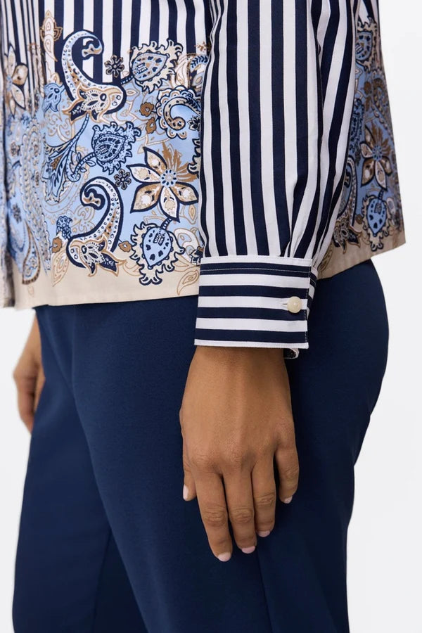 Foxcroft Jodie Stripe Paisley Long Sleeve Short Shirt