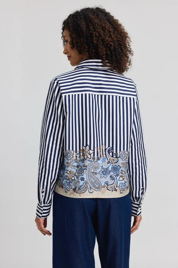 Foxcroft Jodie Stripe Paisley Long Sleeve Short Shirt