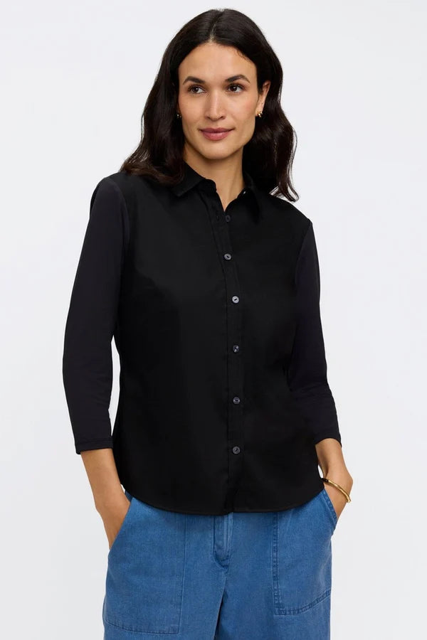 Foxcroft Black Dina Knit-Woven 3/4 Sleeve Layering Shirt