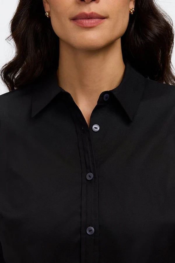 Foxcroft Black Dina Knit-Woven 3/4 Sleeve Layering Shirt