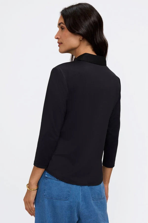 Foxcroft Black Dina Knit-Woven 3/4 Sleeve Layering Shirt