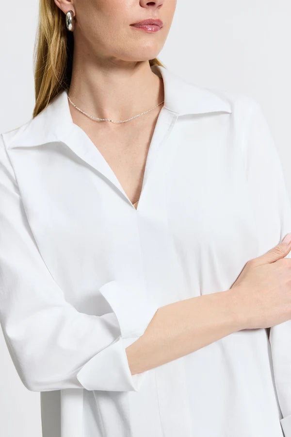 Foxcroft White Agnes No Iron Stretch Long Sleeve Popover Shirt
