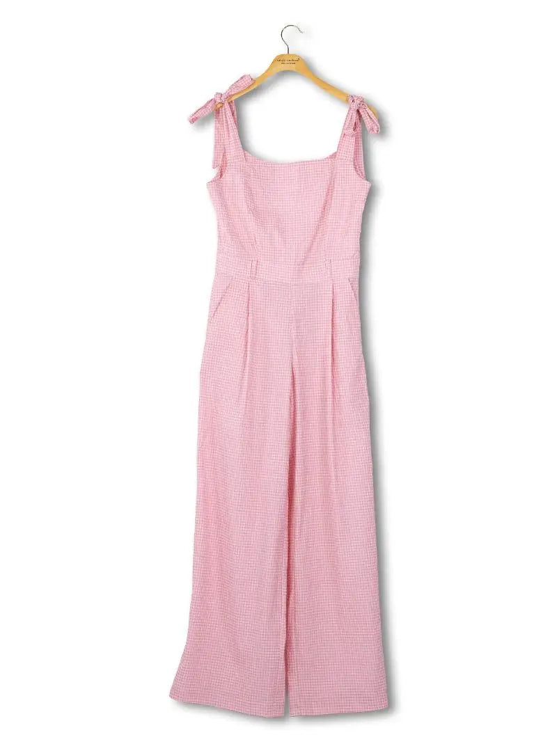 Simply Southern Pink Gingham Shoulder Tie Jumpsuit